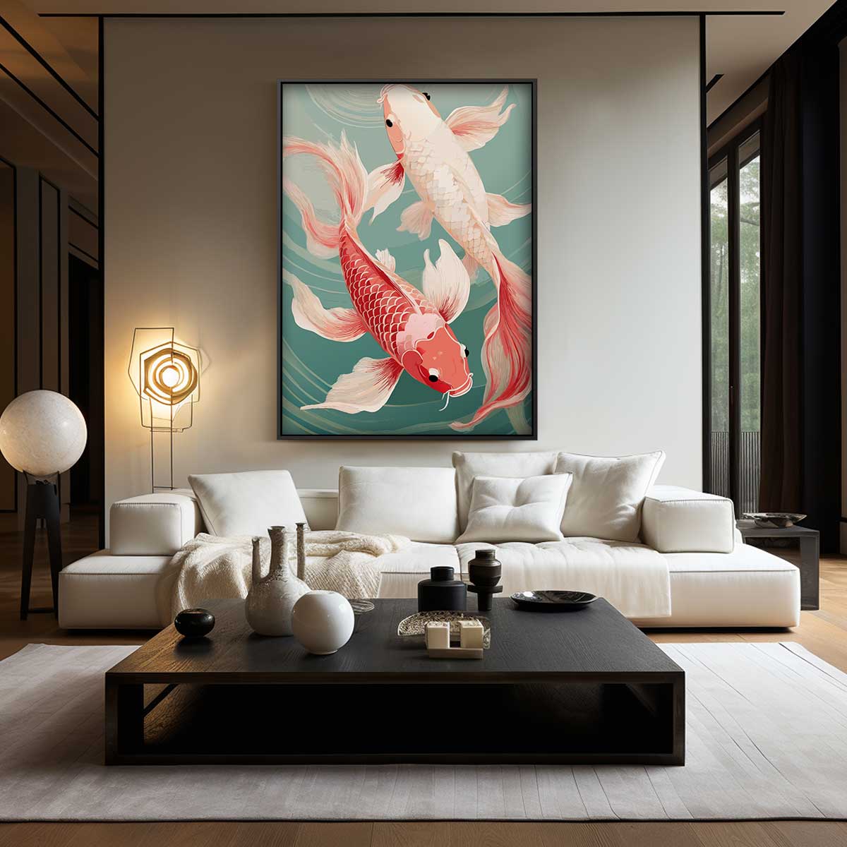 Koi Vissen in Beweging Kunstwerk-canvas-dibond-plexiglas-wanddecoratie-WallArtistic