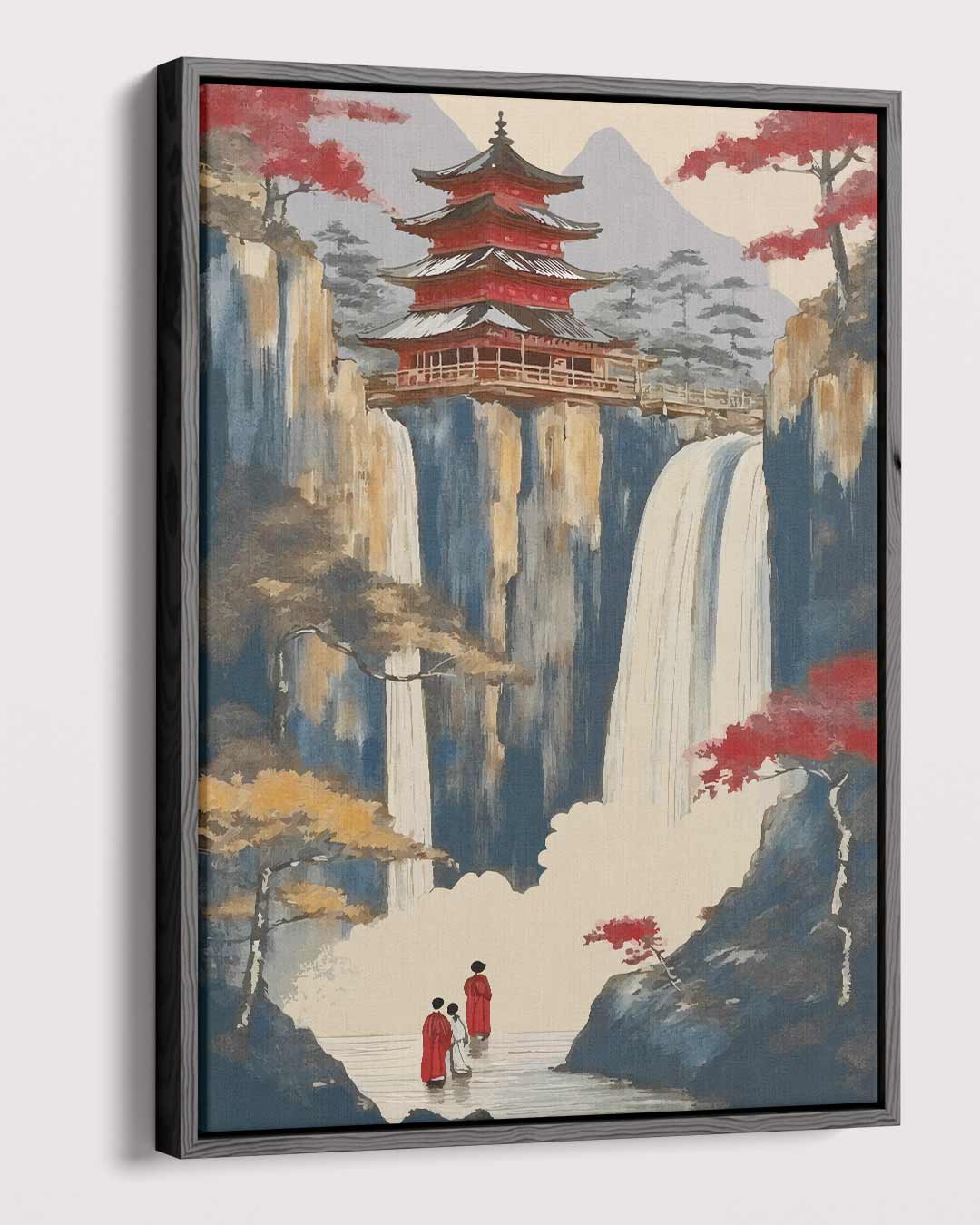 Mystieke Watervallen en Tempel Kunstwerk-canvas-dibond-plexiglas-wanddecoratie-WallArtistic