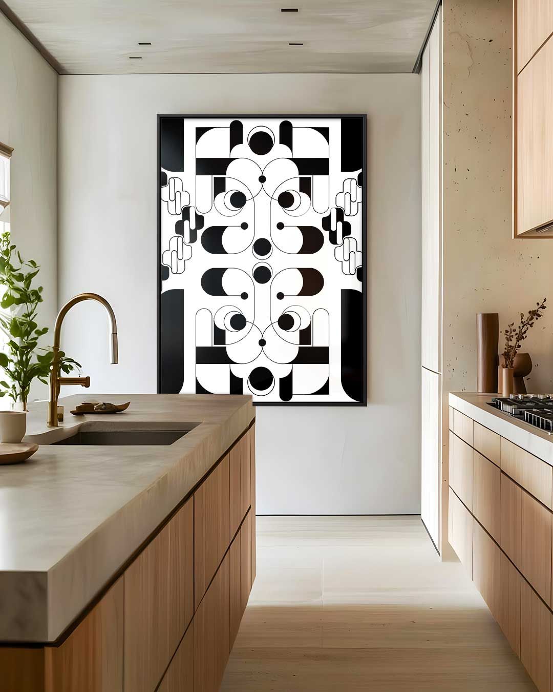 Geometrische Zwart-wit Harmonie Kunstwerk-canvas-dibond-plexiglas-wanddecoratie-WallArtistic