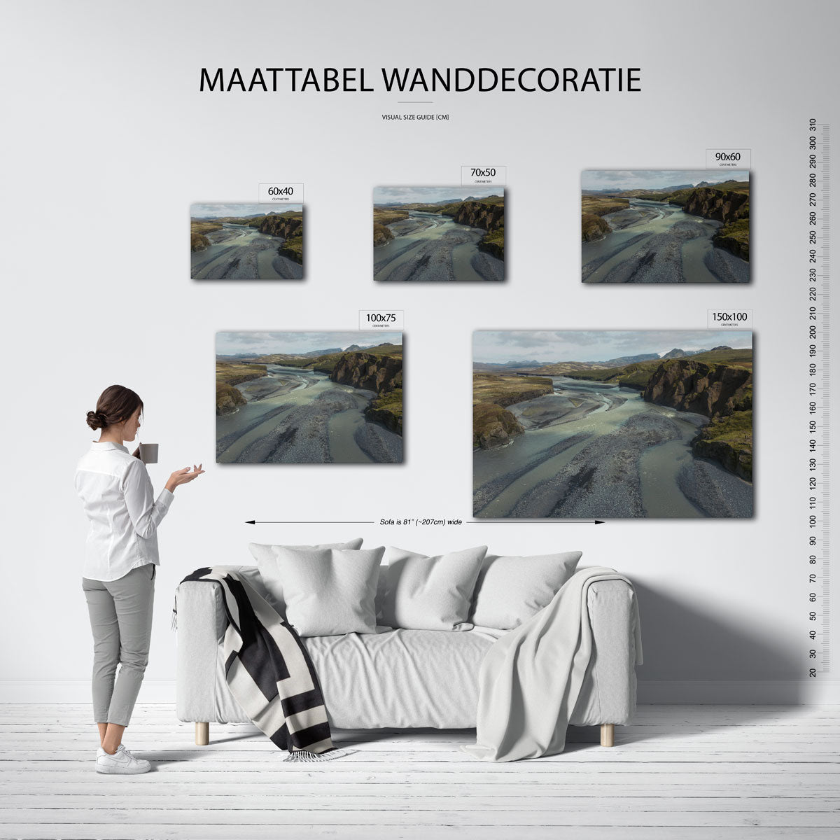 Rivierlandschap met bergen Kunstwerk