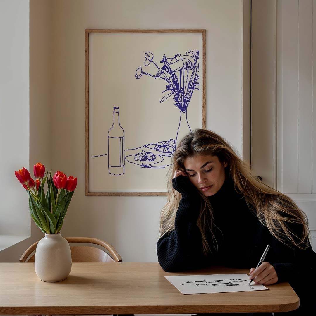 Elegante Line Art Bloemenposter-WallArtistic