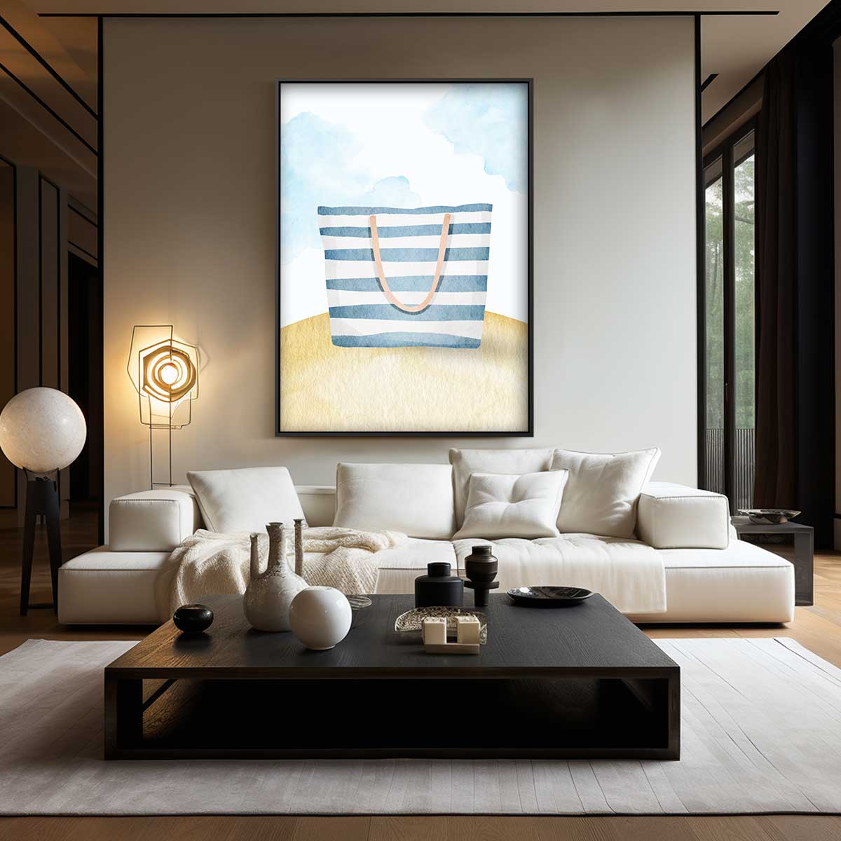 Strandtas Illustratie Kunstwerk-canvas-dibond-plexiglas-wanddecoratie-WallArtistic