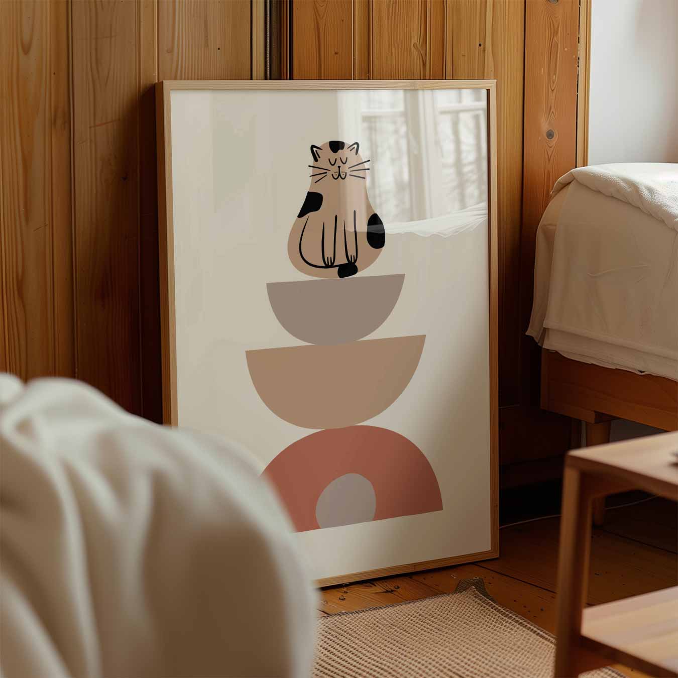 Dromerige Kat op Geometrische Vormen Poster
