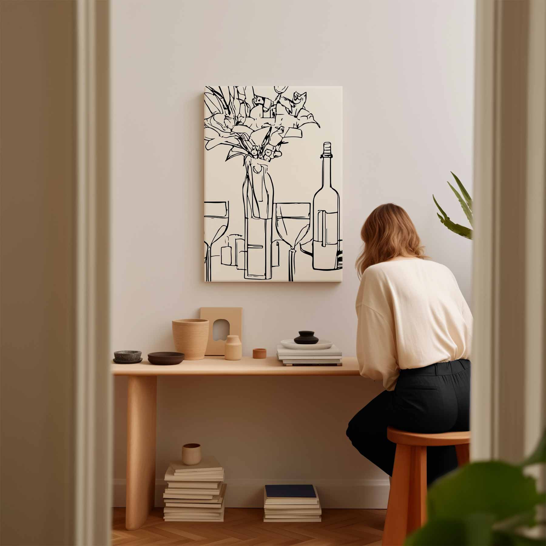 Moderne Omtrekschets Stilleven Kunstwerk-canvas-dibond-plexiglas-wanddecoratie-WallArtistic