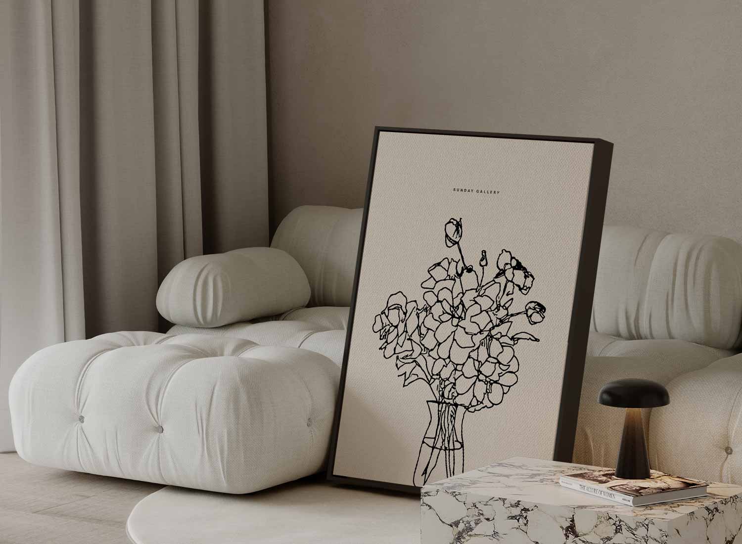 Bloemen in Lijntekening Kunstwerk-canvas-dibond-plexiglas-wanddecoratie-WallArtistic