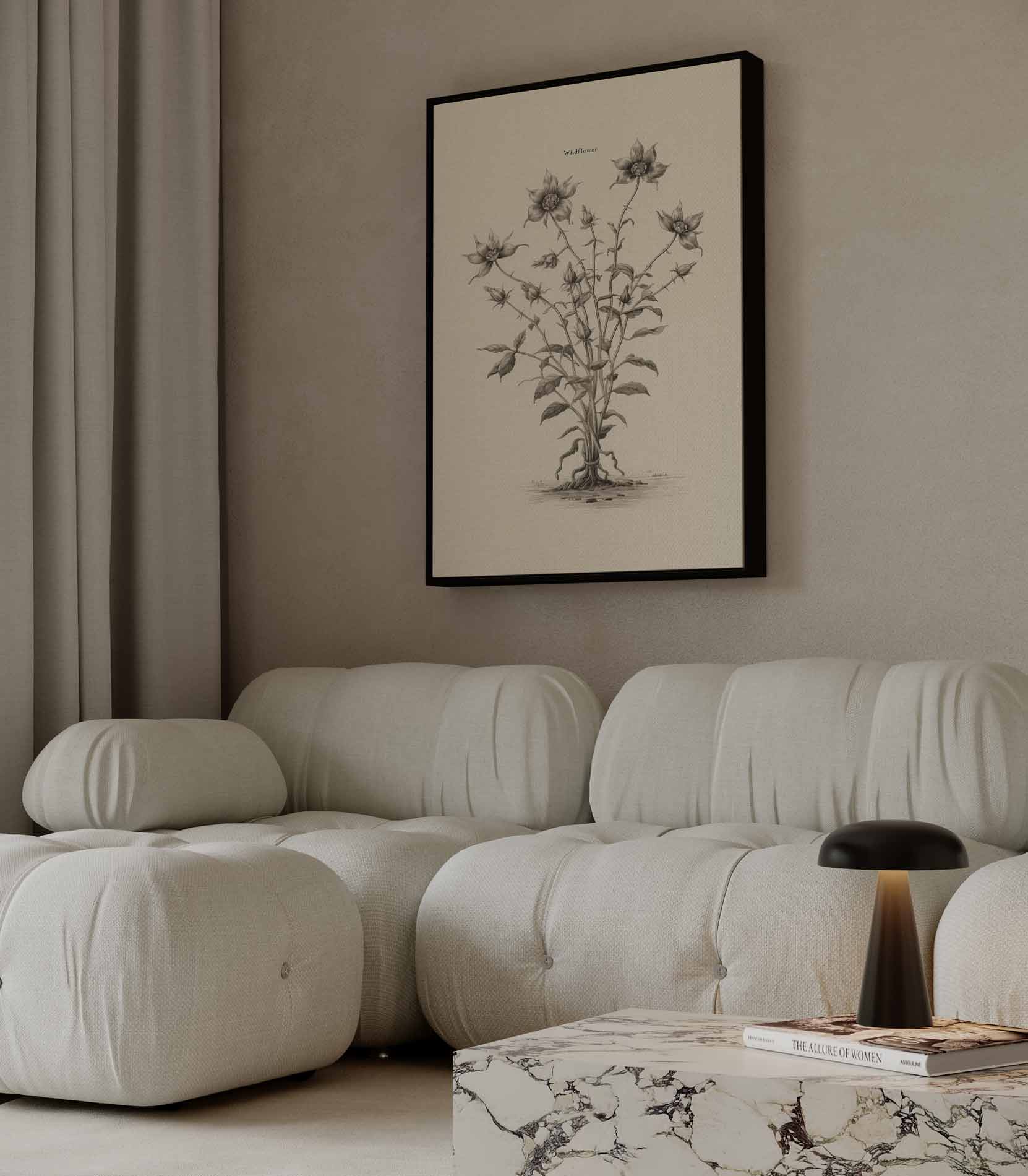 Sierlijke Wilde Bloem Illustratie Kunstwerk-canvas-dibond-plexiglas-wanddecoratie-WallArtistic
