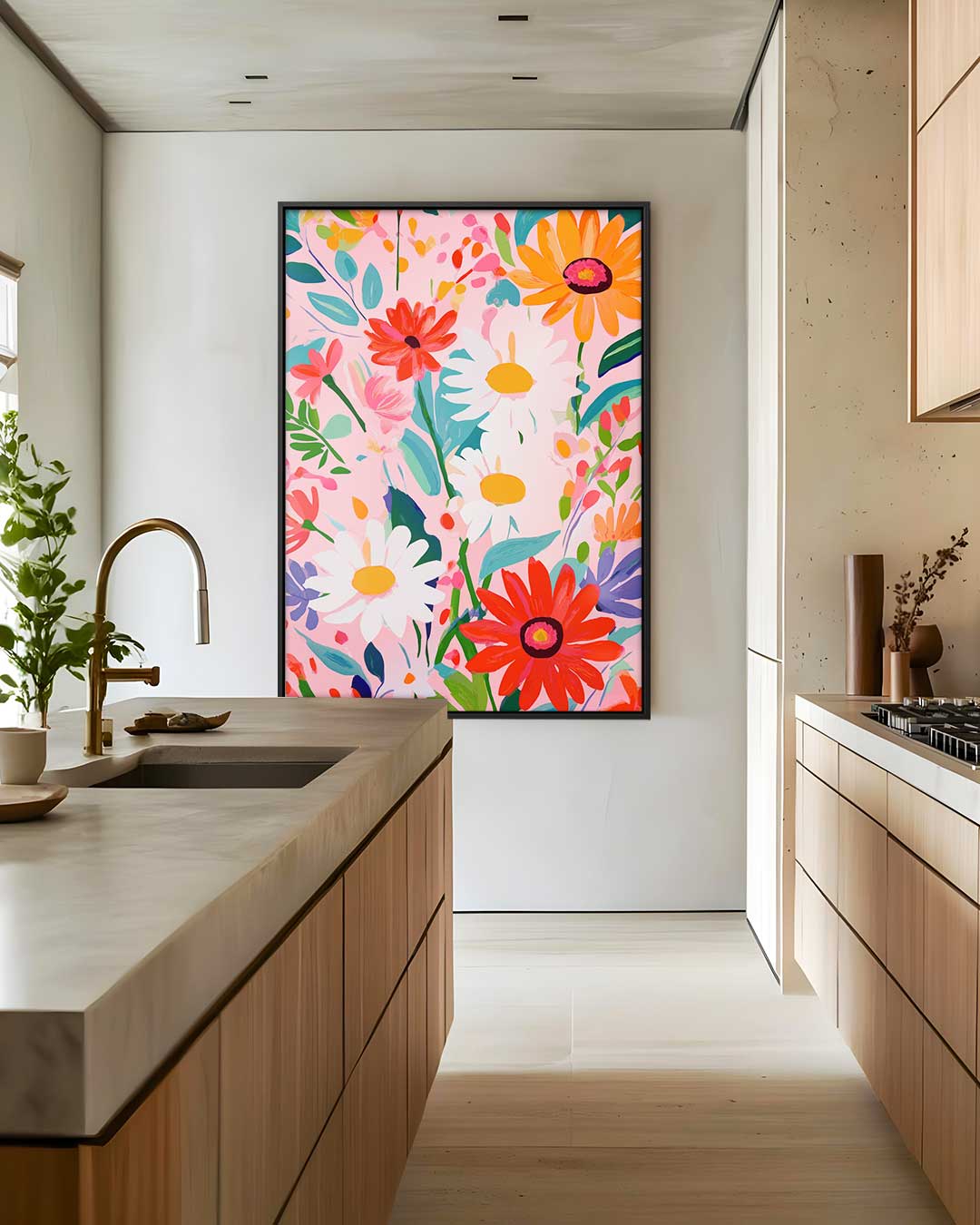 Bloemenpracht op Roze Kunstwerk-canvas-dibond-plexiglas-wanddecoratie-WallArtistic