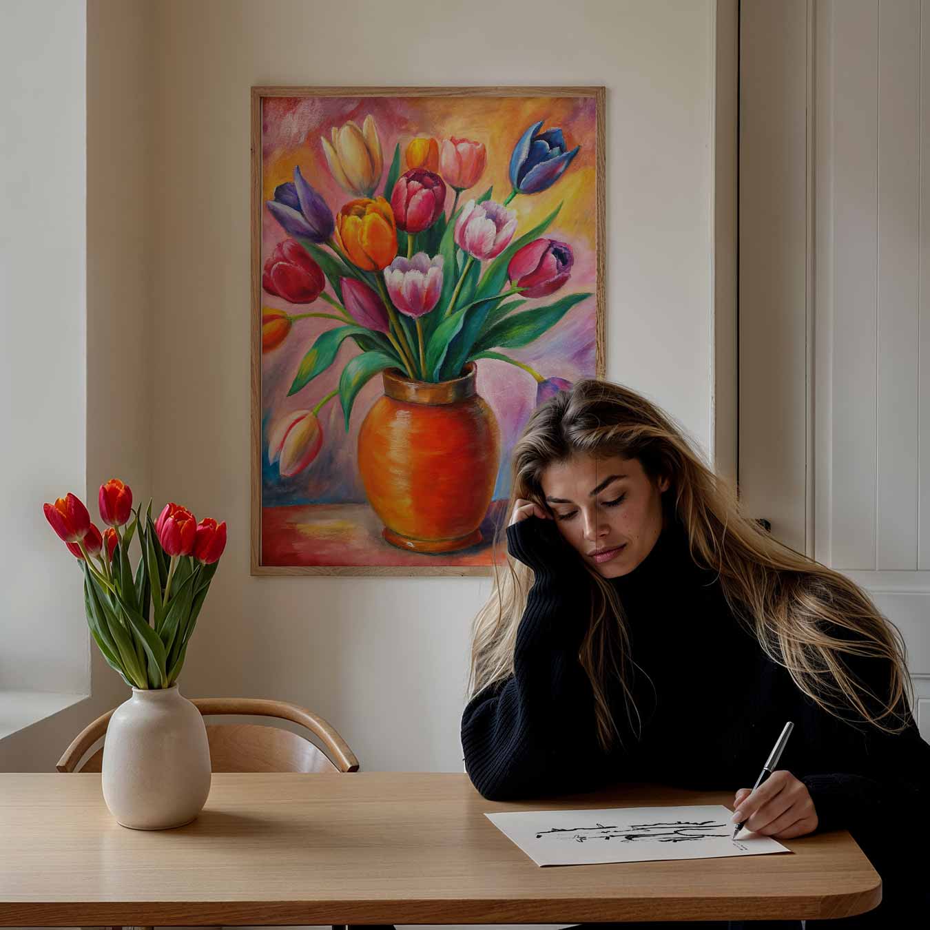 Bloeiende Tulpenschilderij Poster