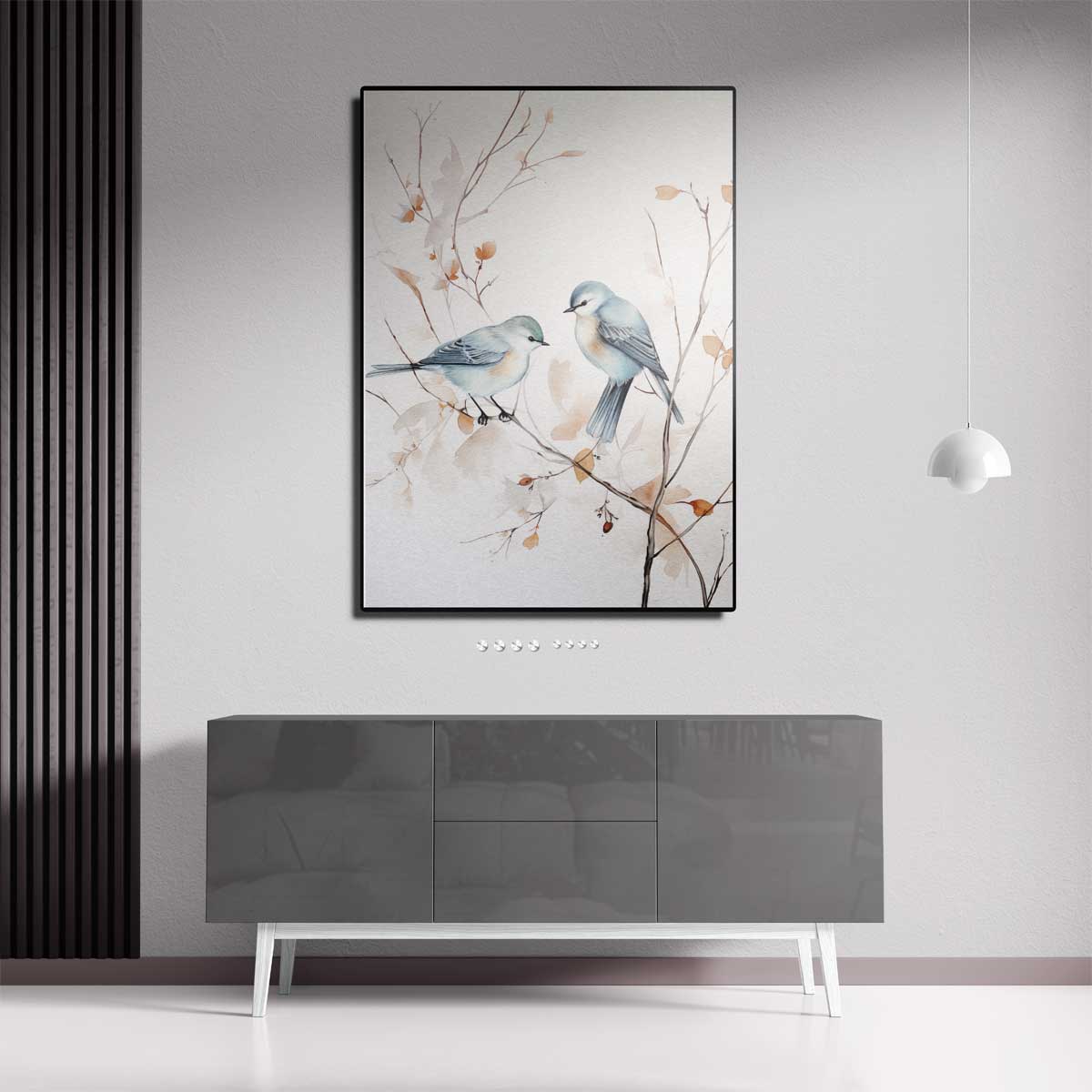 Vrolijke Vogels op Tak Kunstwerk-canvas-dibond-plexiglas-wanddecoratie-WallArtistic