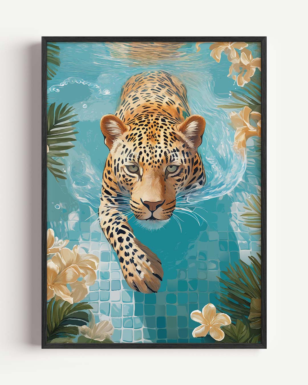 Zwemmende Luipaard in Tropische Oase Poster-WallArtistic