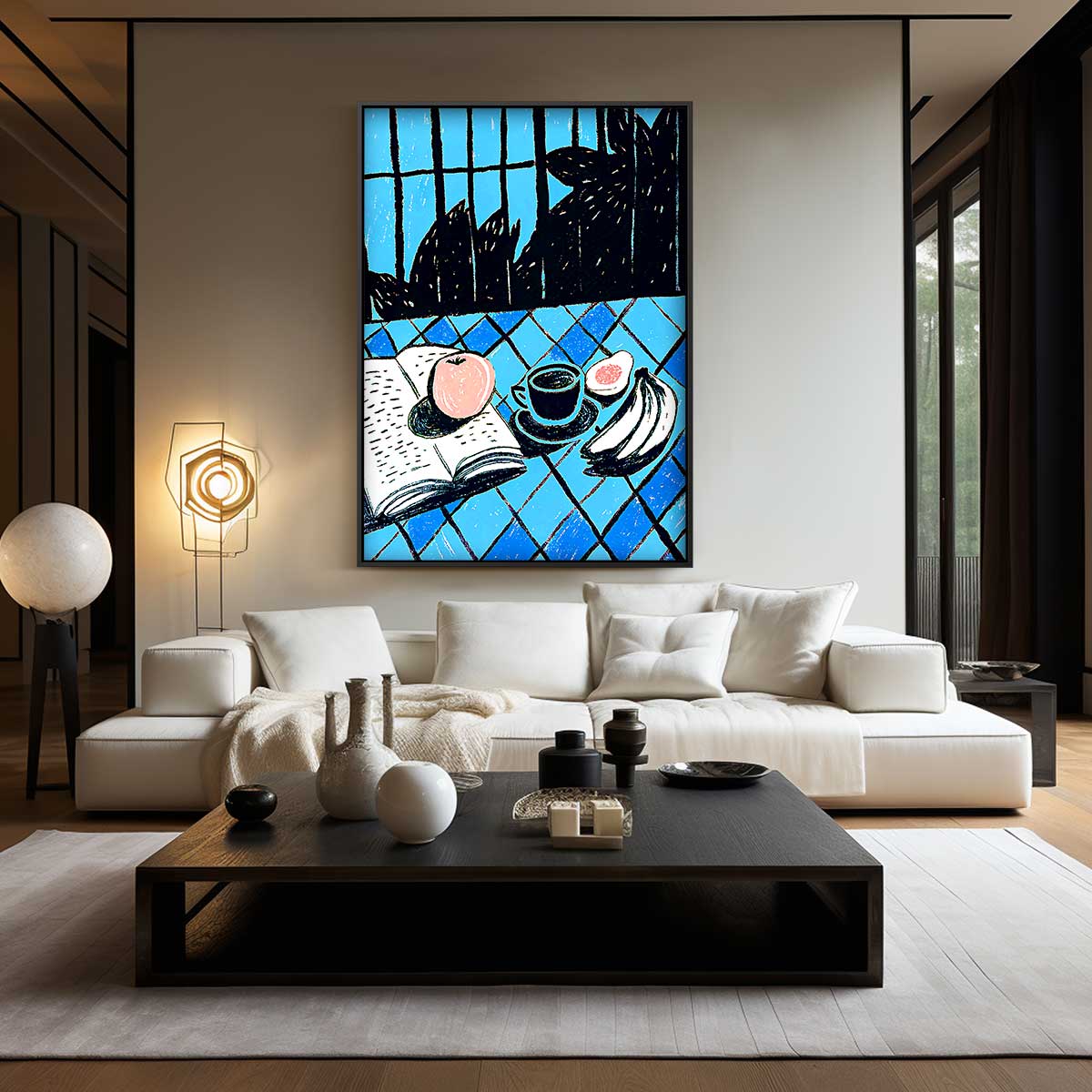 Ontspannen Ontbijt in Blauw Kunstwerk-canvas-dibond-plexiglas-wanddecoratie-WallArtistic