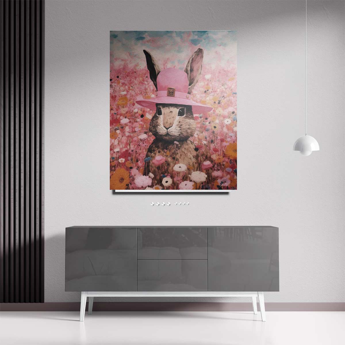 Konijn in Bloemenparadijs Kunstwerk-canvas-dibond-plexiglas-wanddecoratie-WallArtistic