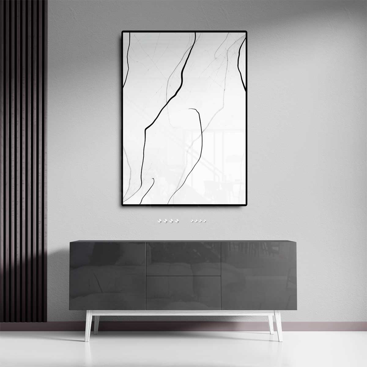 Zwarte Lijnen op Witte Rust Kunstwerk-canvas-dibond-plexiglas-wanddecoratie-WallArtistic