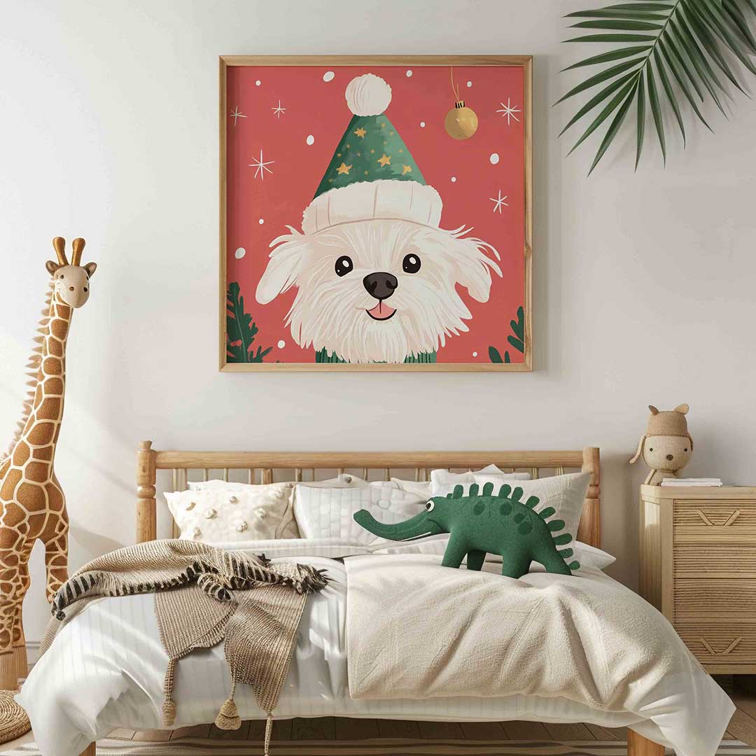 Hond met kerstmuts Poster