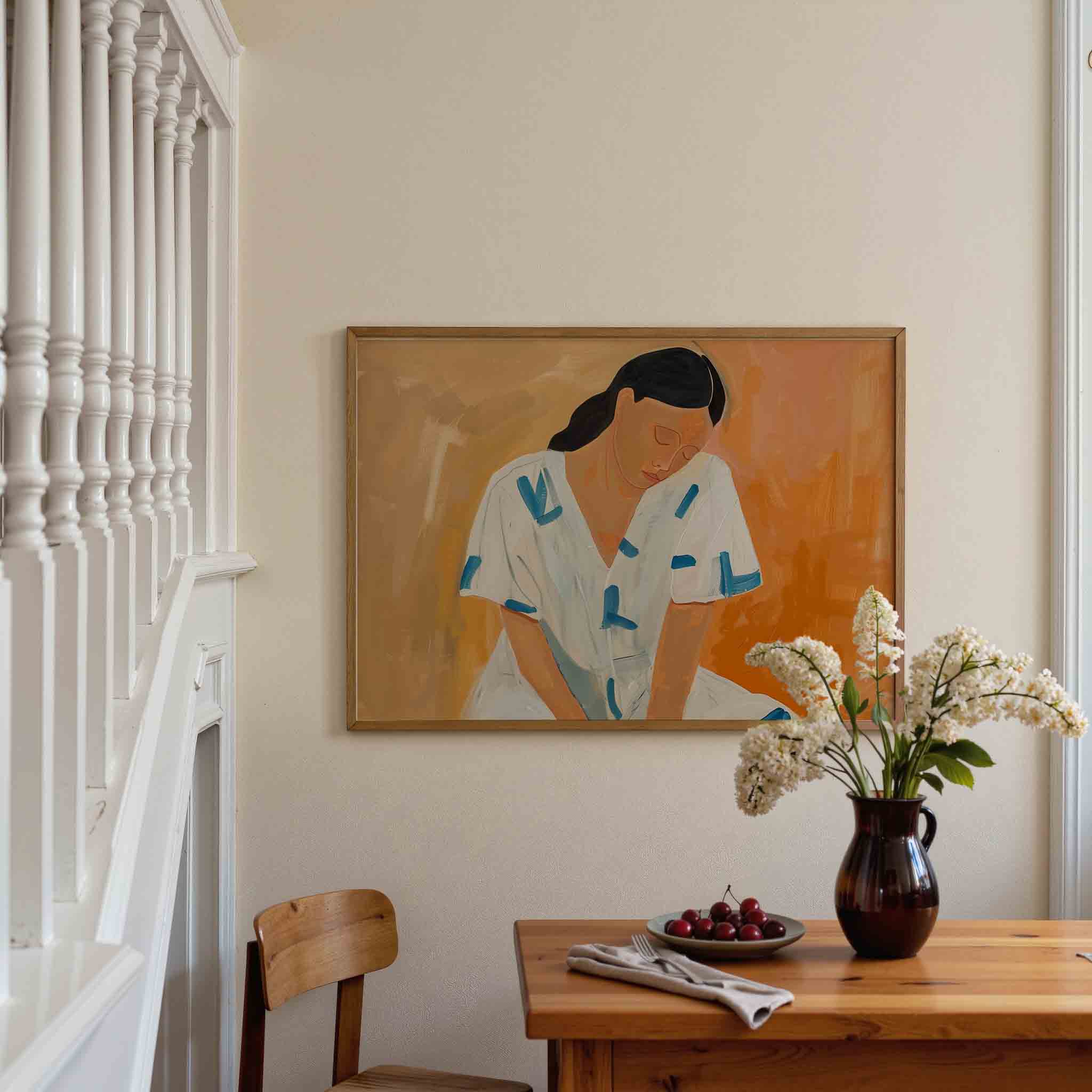 Vrouw in witte jurk Poster