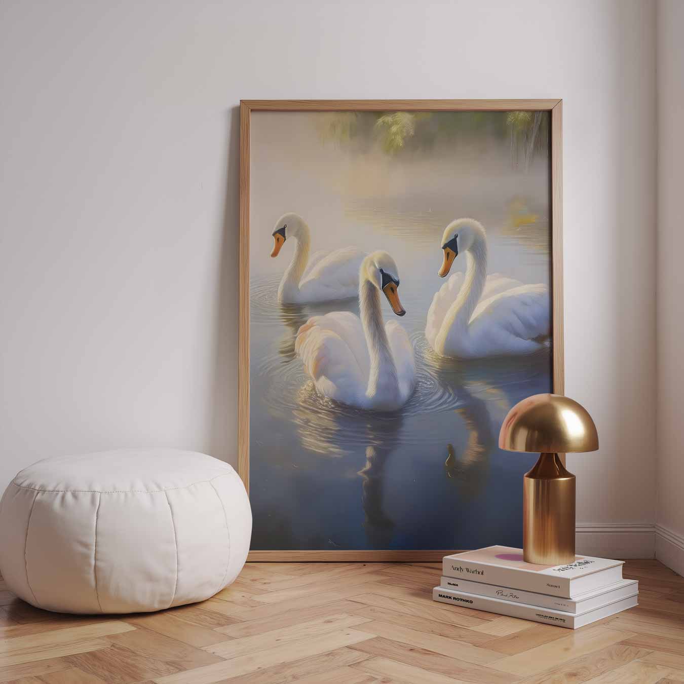 Dromerige Zwanen in Ochtendmist Poster-WallArtistic