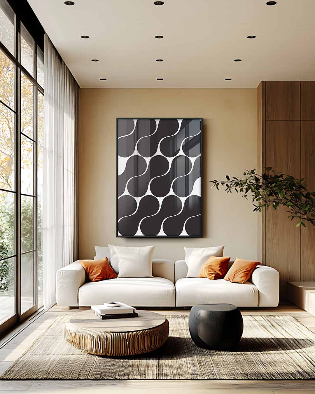 Dynamische Zwart-wit Golven Kunstwerk-canvas-dibond-plexiglas-wanddecoratie-WallArtistic