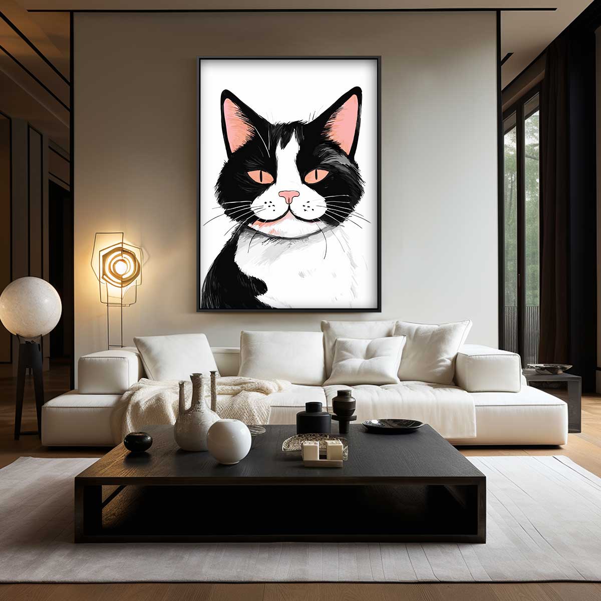 Vrolijke Kattenillustratie Kunstwerk-canvas-dibond-plexiglas-wanddecoratie-WallArtistic