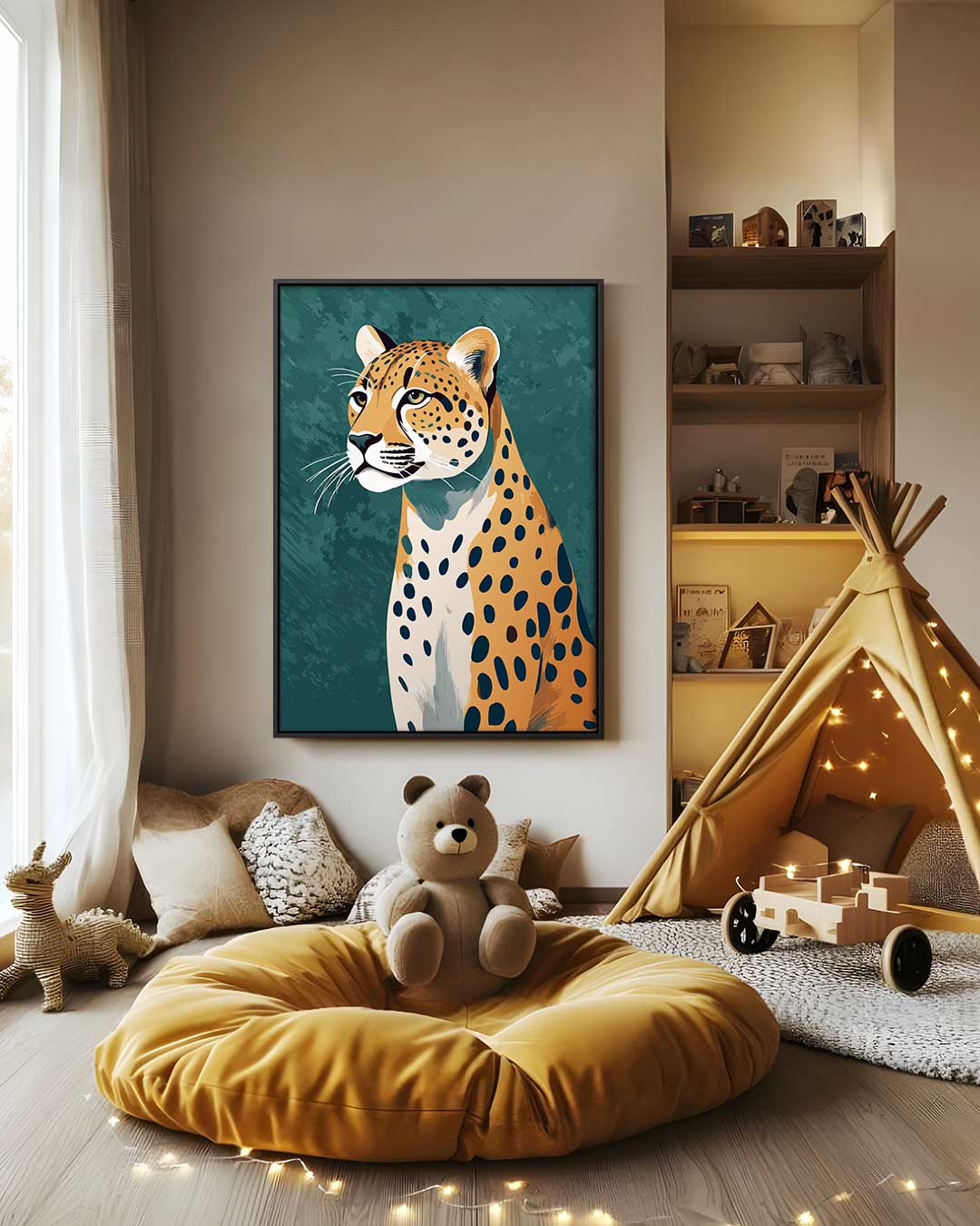 Elegante Jachtluipaard Portret Kunstwerk-canvas-dibond-plexiglas-wanddecoratie-WallArtistic