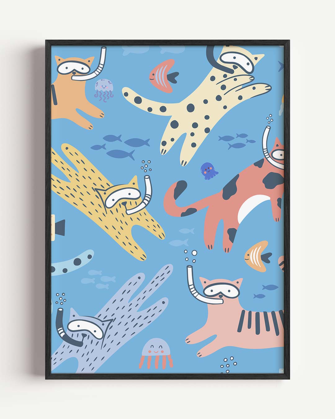 Duikende Katten Illustratie Poster-WallArtistic