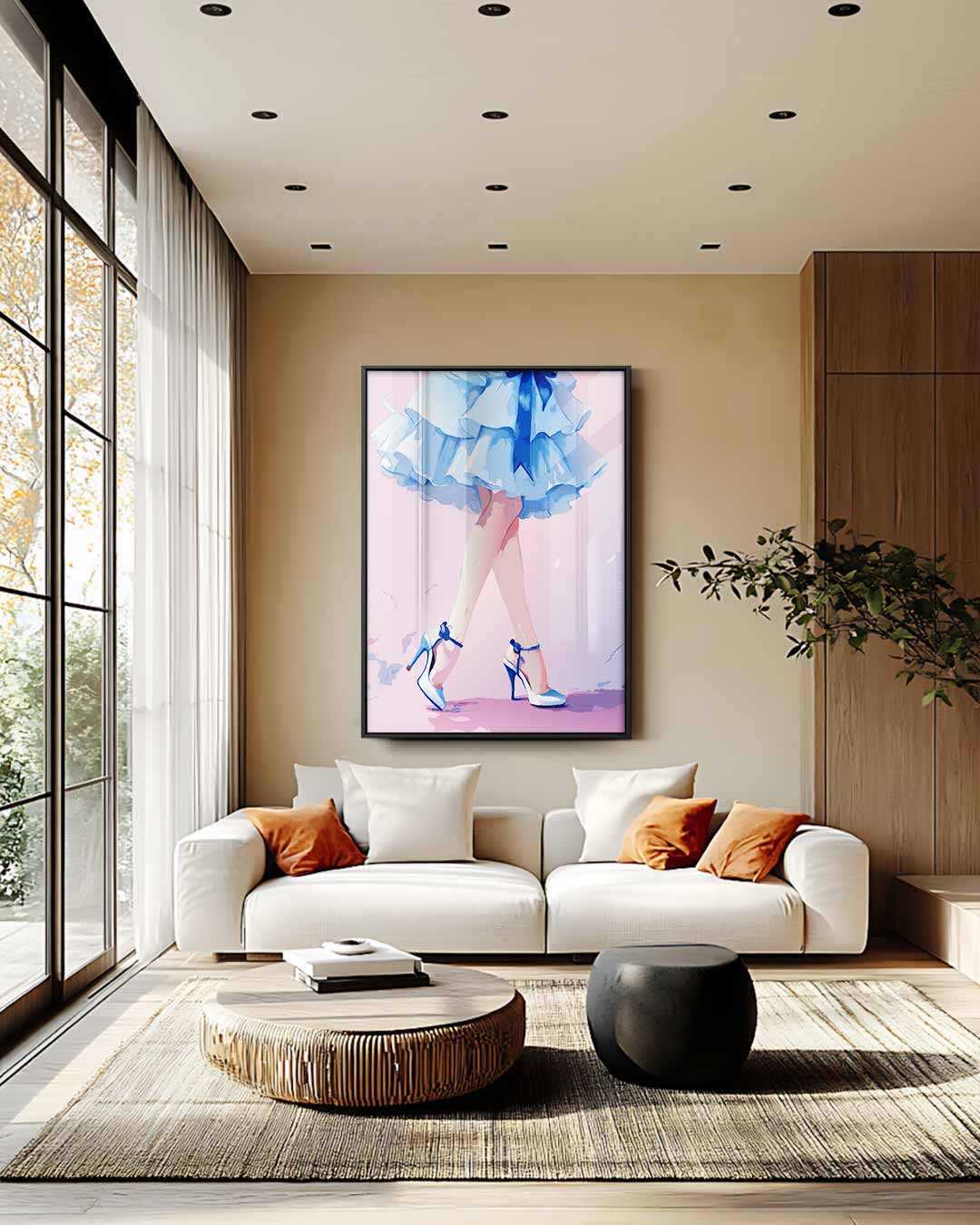 Dansende Elegantie in Blauw Kunstwerk-canvas-dibond-plexiglas-wanddecoratie-WallArtistic