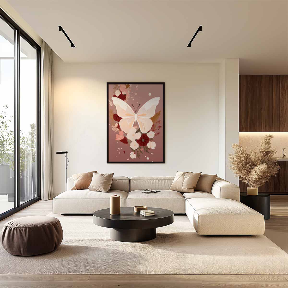 Vlinder op Bloemenpracht Kunstwerk-canvas-dibond-plexiglas-wanddecoratie-WallArtistic
