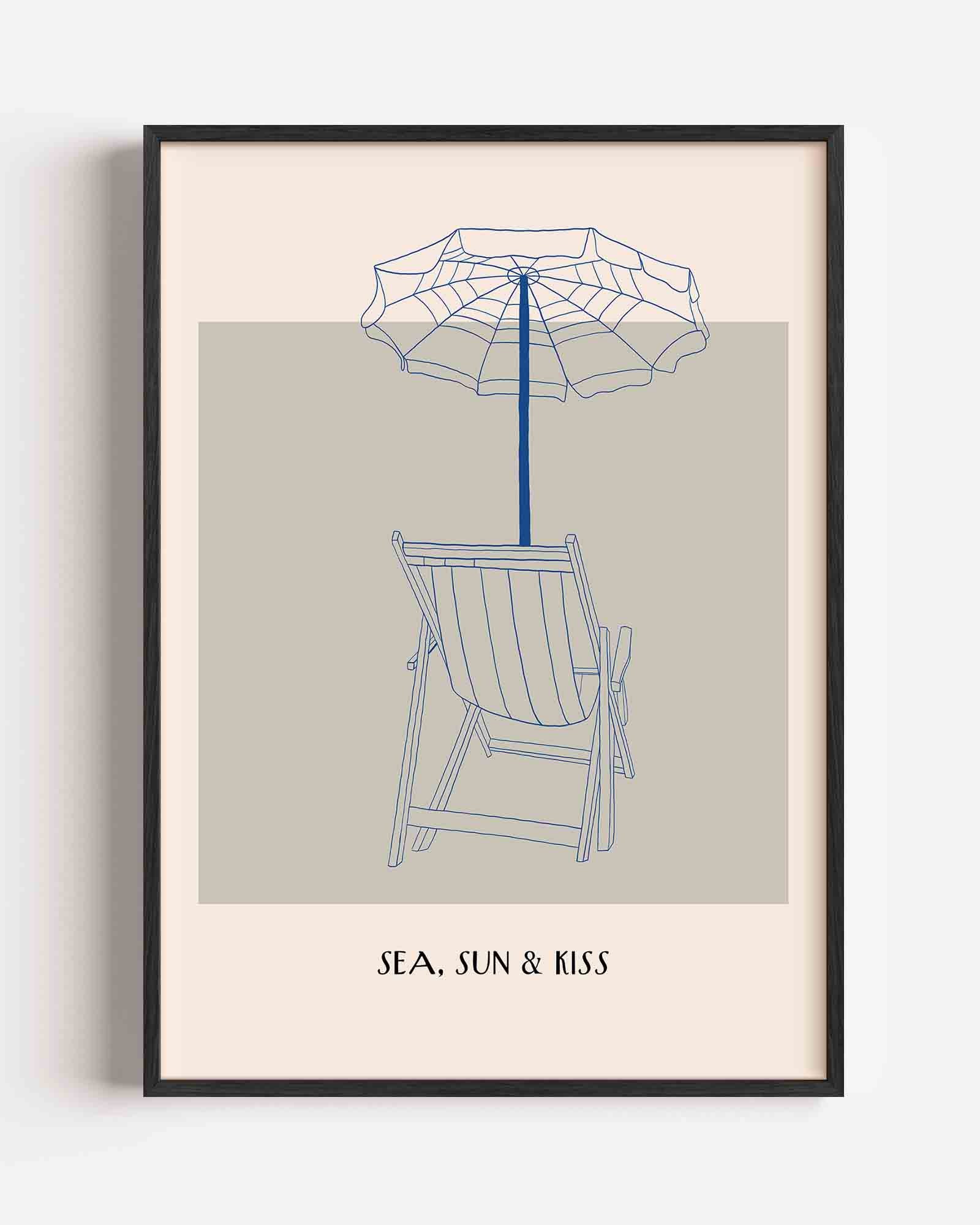 Strandstoel en parasol Poster