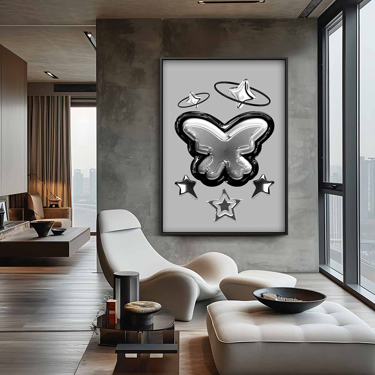 Sterrenvlinder in Zilver Kunstwerk-canvas-dibond-plexiglas-wanddecoratie-WallArtistic