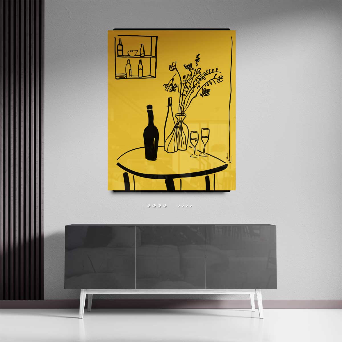 Lijnkunst Stillleven op Gele Achtergrond Kunstwerk-canvas-dibond-plexiglas-wanddecoratie-WallArtistic