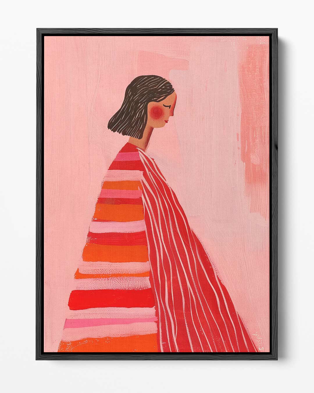 Vrouw in Roze en Rood Kunstwerk-canvas-dibond-plexiglas-wanddecoratie-WallArtistic