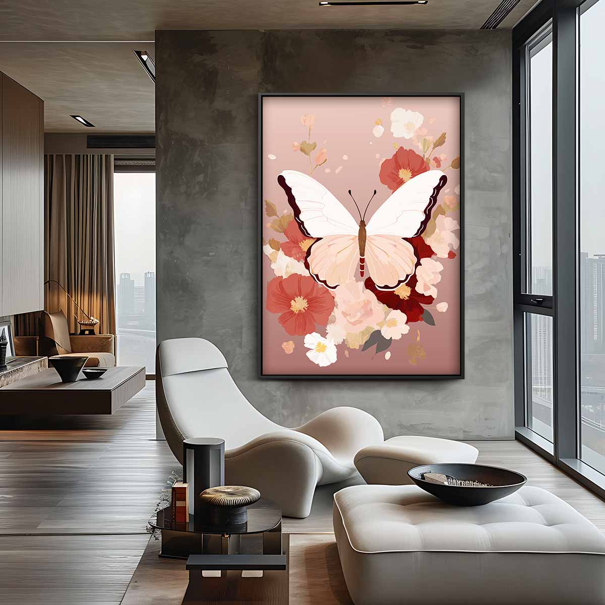 Vlinder en Bloemenpracht Kunstwerk-canvas-dibond-plexiglas-wanddecoratie-WallArtistic