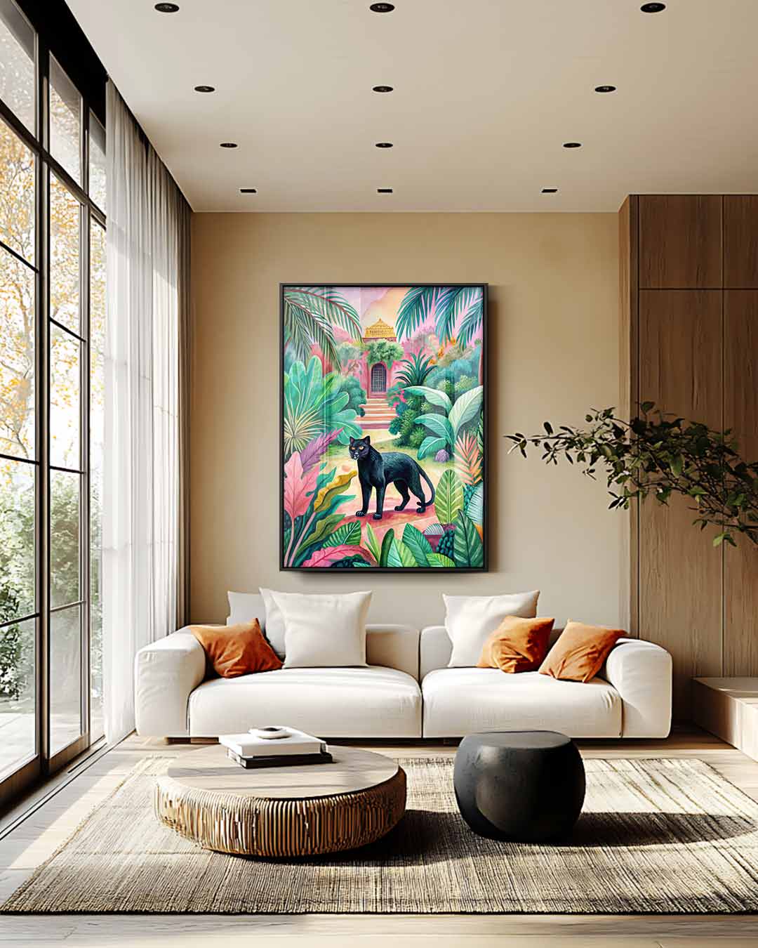 Tropische Oase met Zwarte Panter Kunstwerk-canvas-dibond-plexiglas-wanddecoratie-WallArtistic