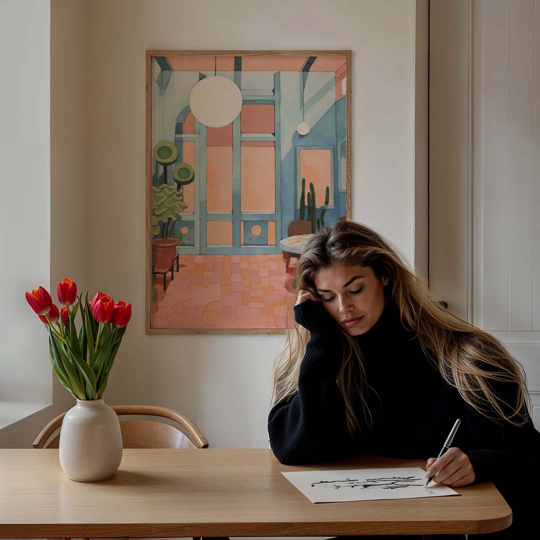 Zonnige Serene Patio Poster-WallArtistic