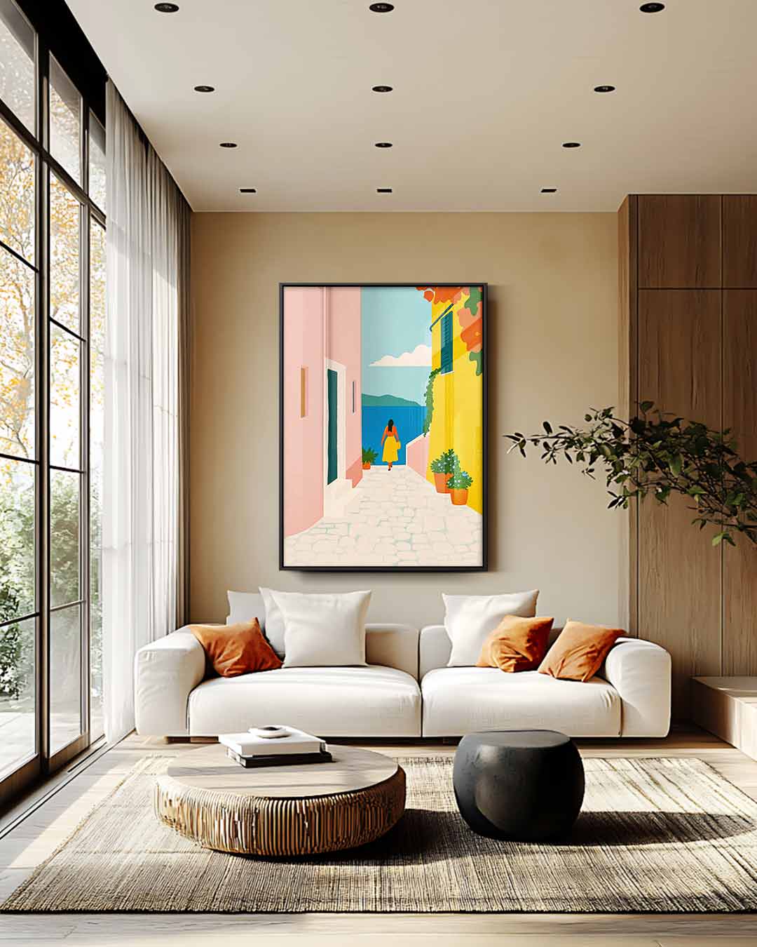 Zonnige Straat aan de Zee Kunstwerk-canvas-dibond-plexiglas-wanddecoratie-WallArtistic