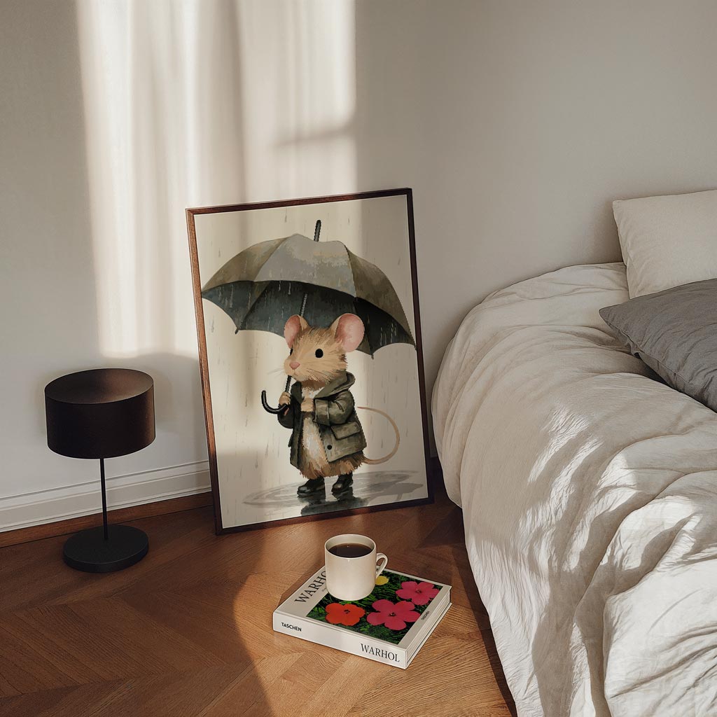 Schattige Muis in de Regen Poster
