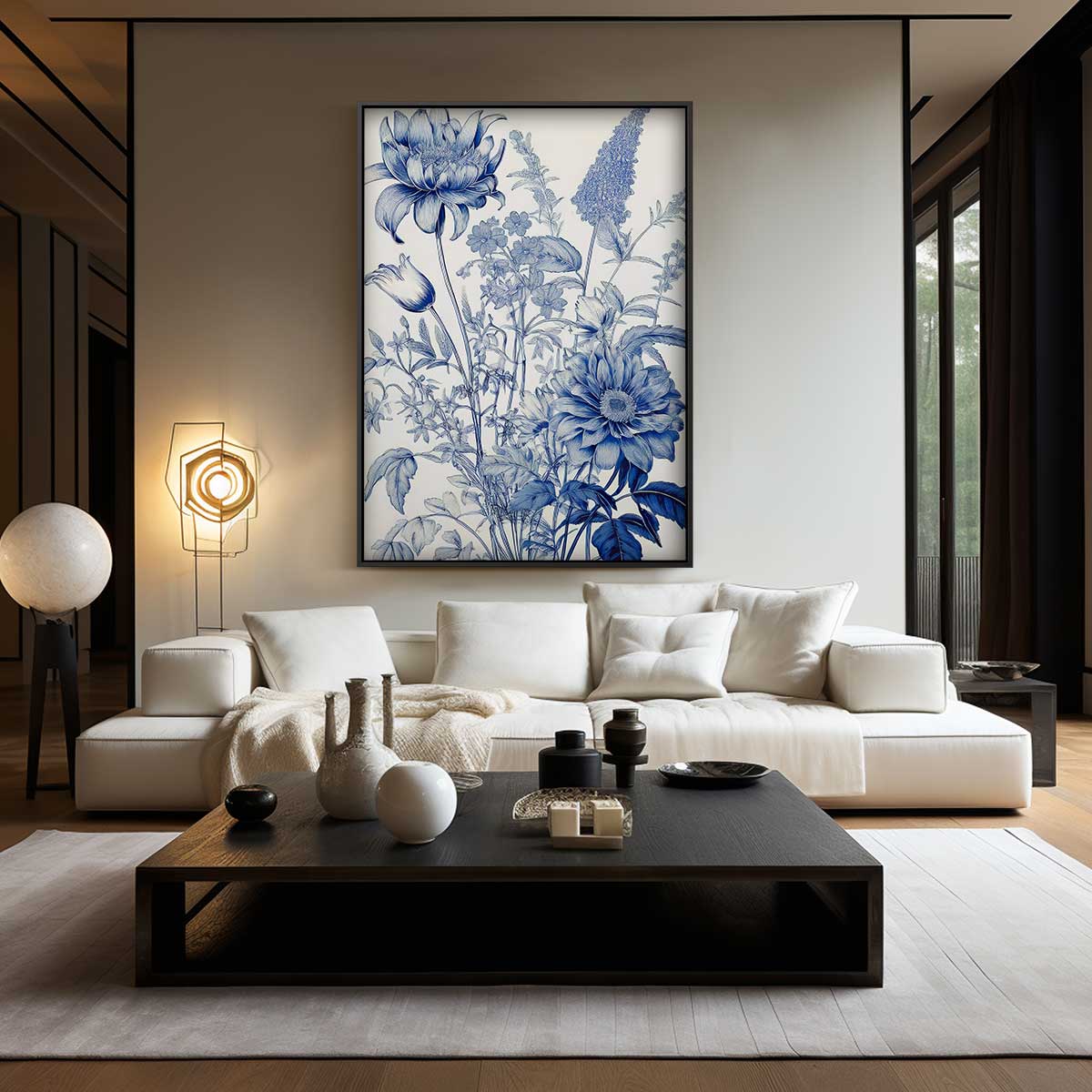Blauwe Bloemenpracht Kunstwerk-canvas-dibond-plexiglas-wanddecoratie-WallArtistic
