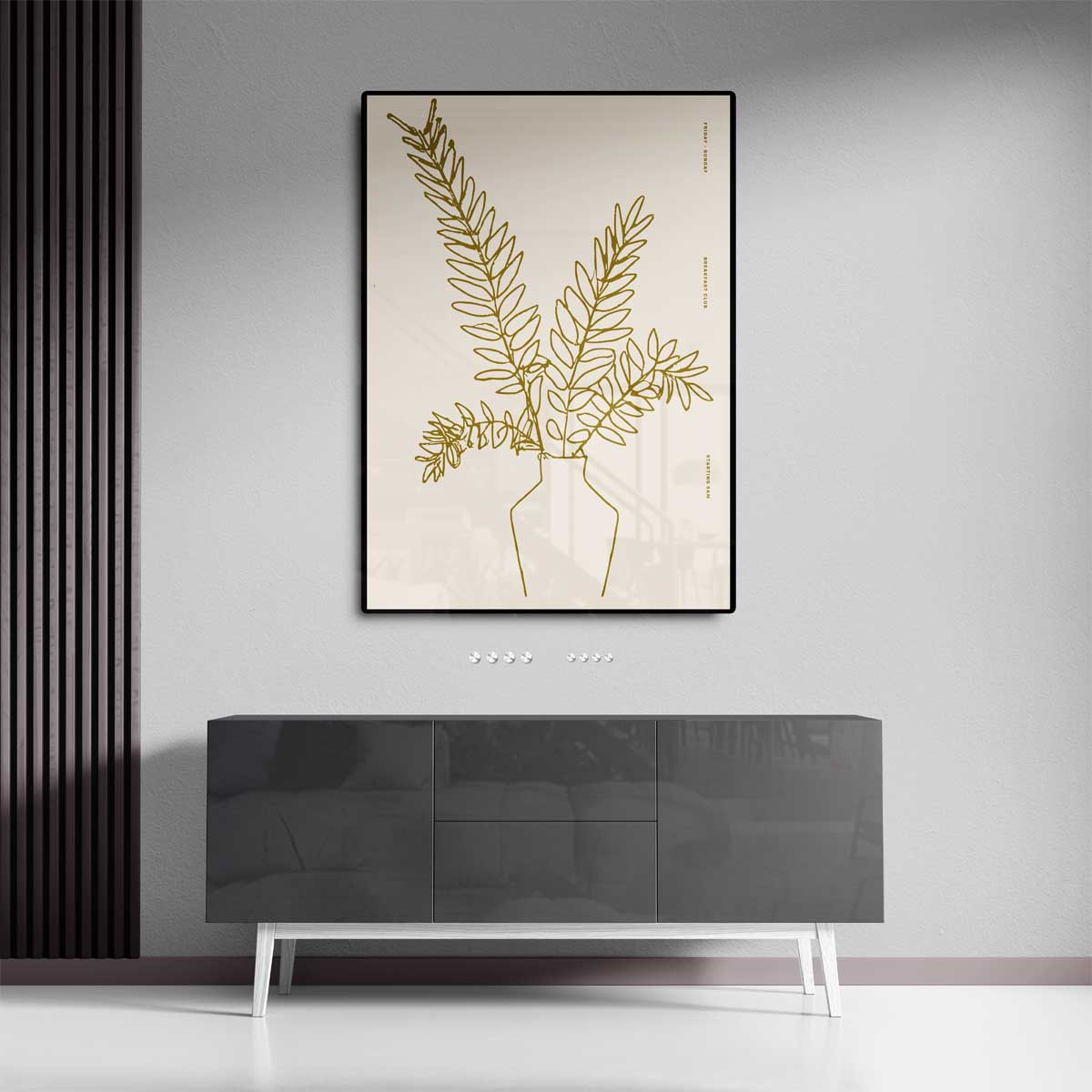 Minimalistische Bladeren in Vaas Kunstwerk-canvas-dibond-plexiglas-wanddecoratie-WallArtistic