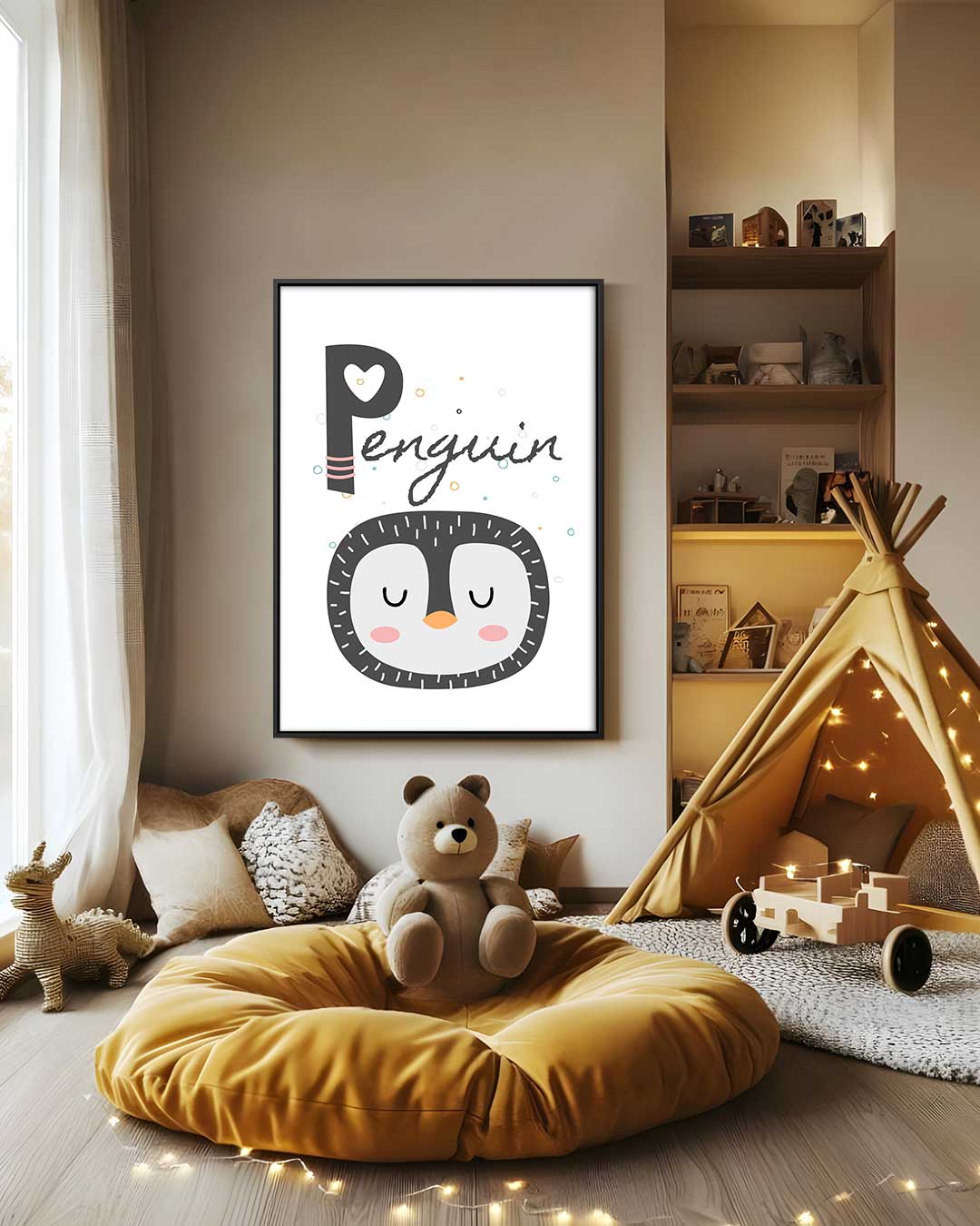 Slapende Pinguïn Illustratie Kunstwerk-canvas-dibond-plexiglas-wanddecoratie-WallArtistic