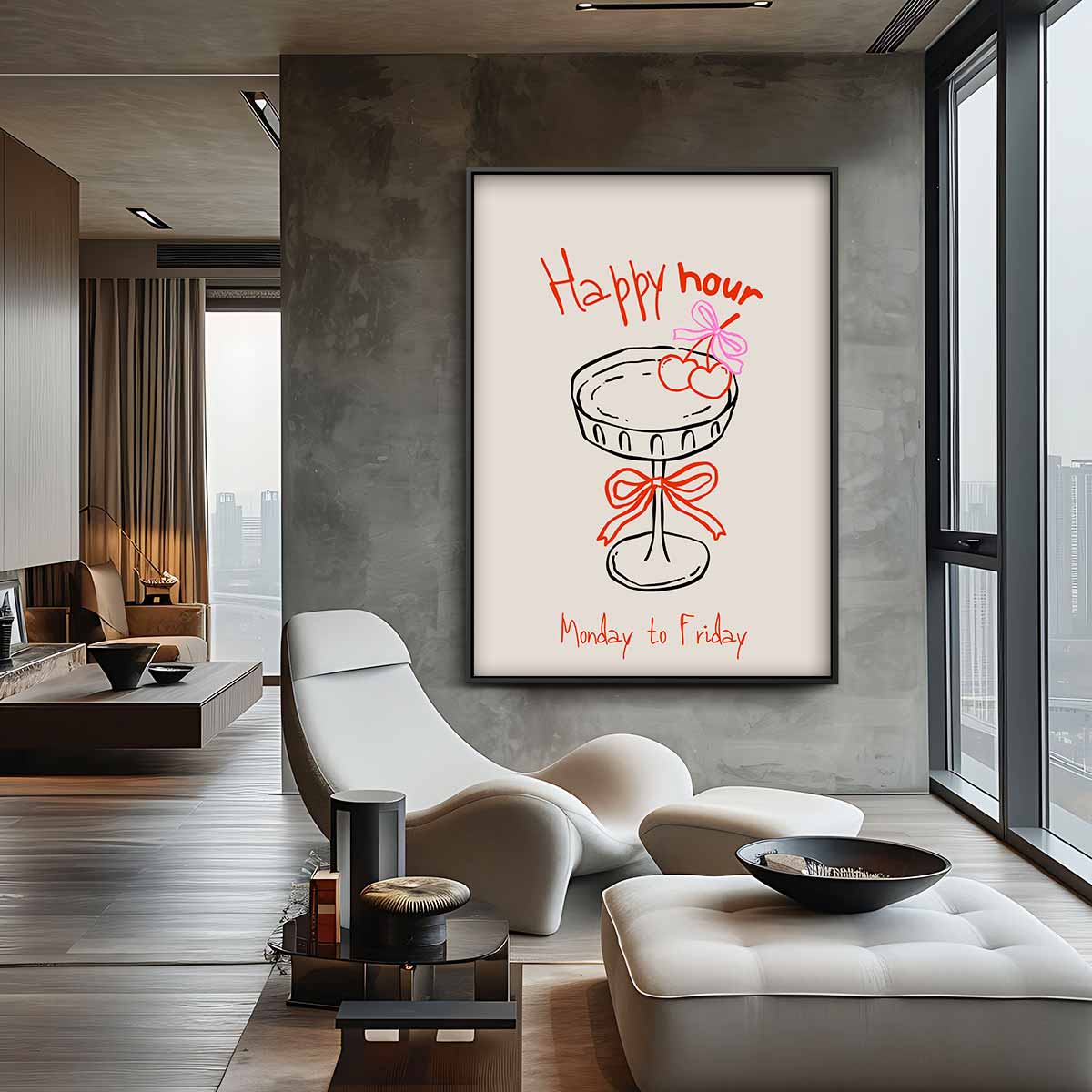 Happy Hour Illustratie Kunstwerk-canvas-dibond-plexiglas-wanddecoratie-WallArtistic