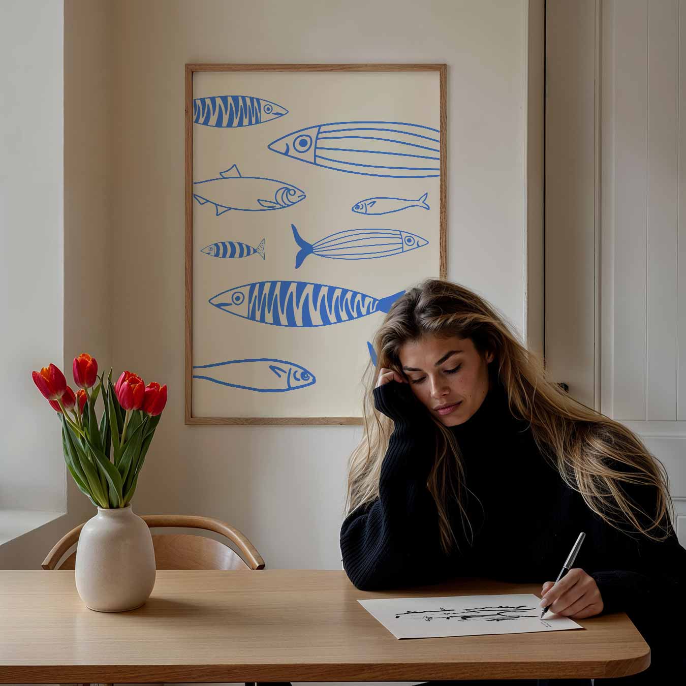 Fris Blauwe Vis Illustratie Poster-WallArtistic