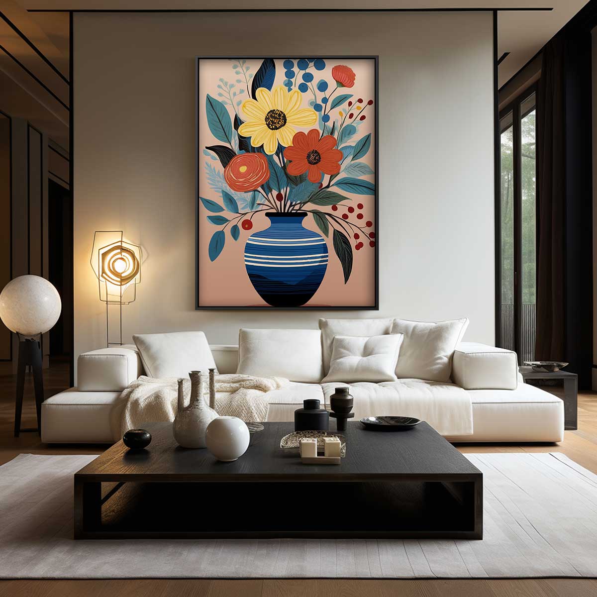 Bloemen in Blauwe Vaas Kunstwerk-canvas-dibond-plexiglas-wanddecoratie-WallArtistic