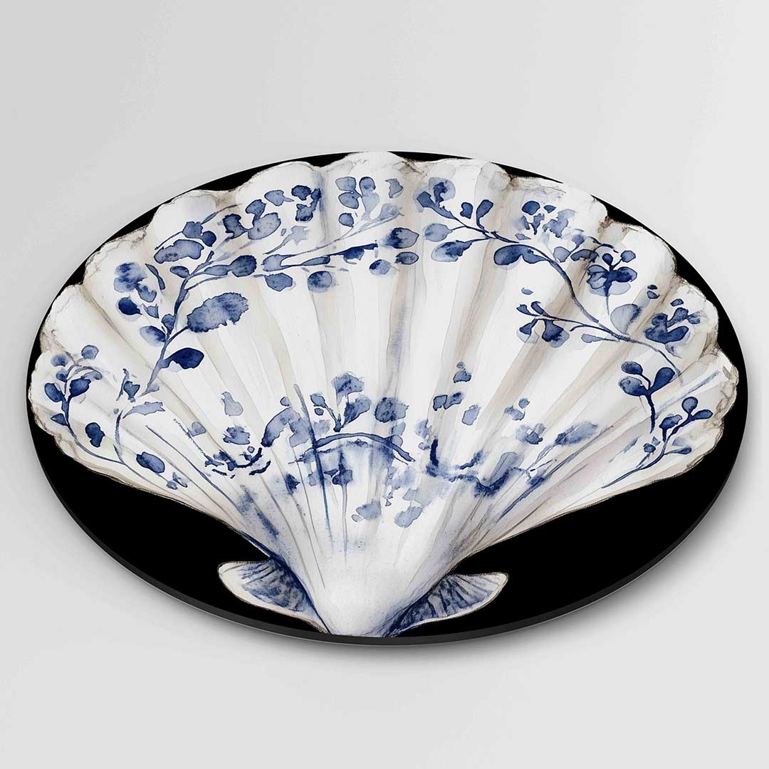 Schelp met blauwe takken Muurcirkel