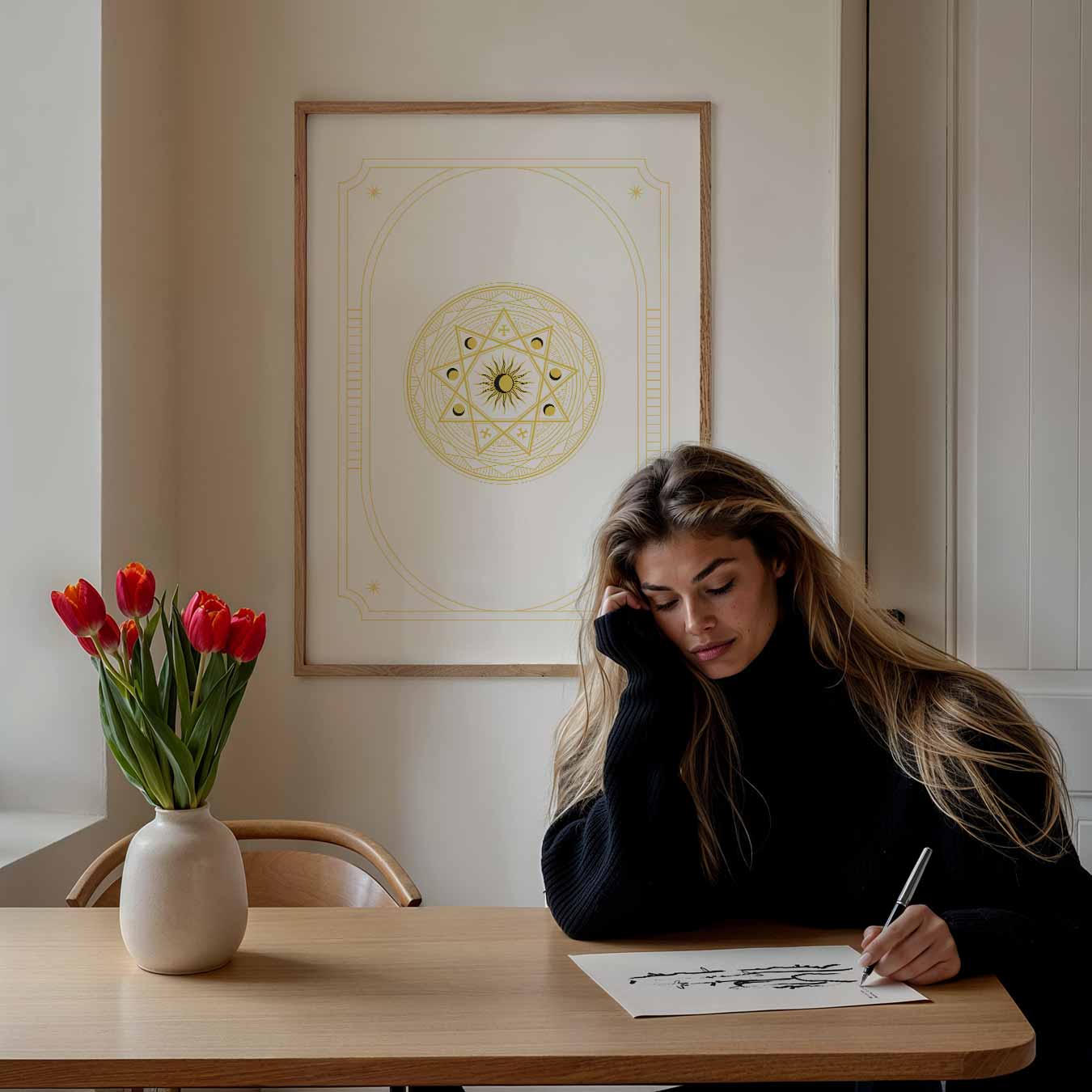 Zon en Maan Fase Mandala Poster
