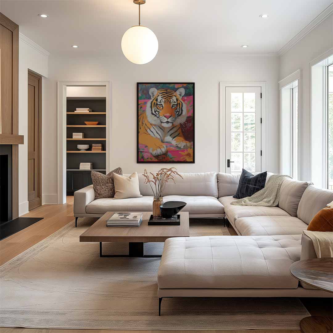 Tijger op Bloemenbank Kunstwerk-canvas-dibond-plexiglas-wanddecoratie-WallArtistic
