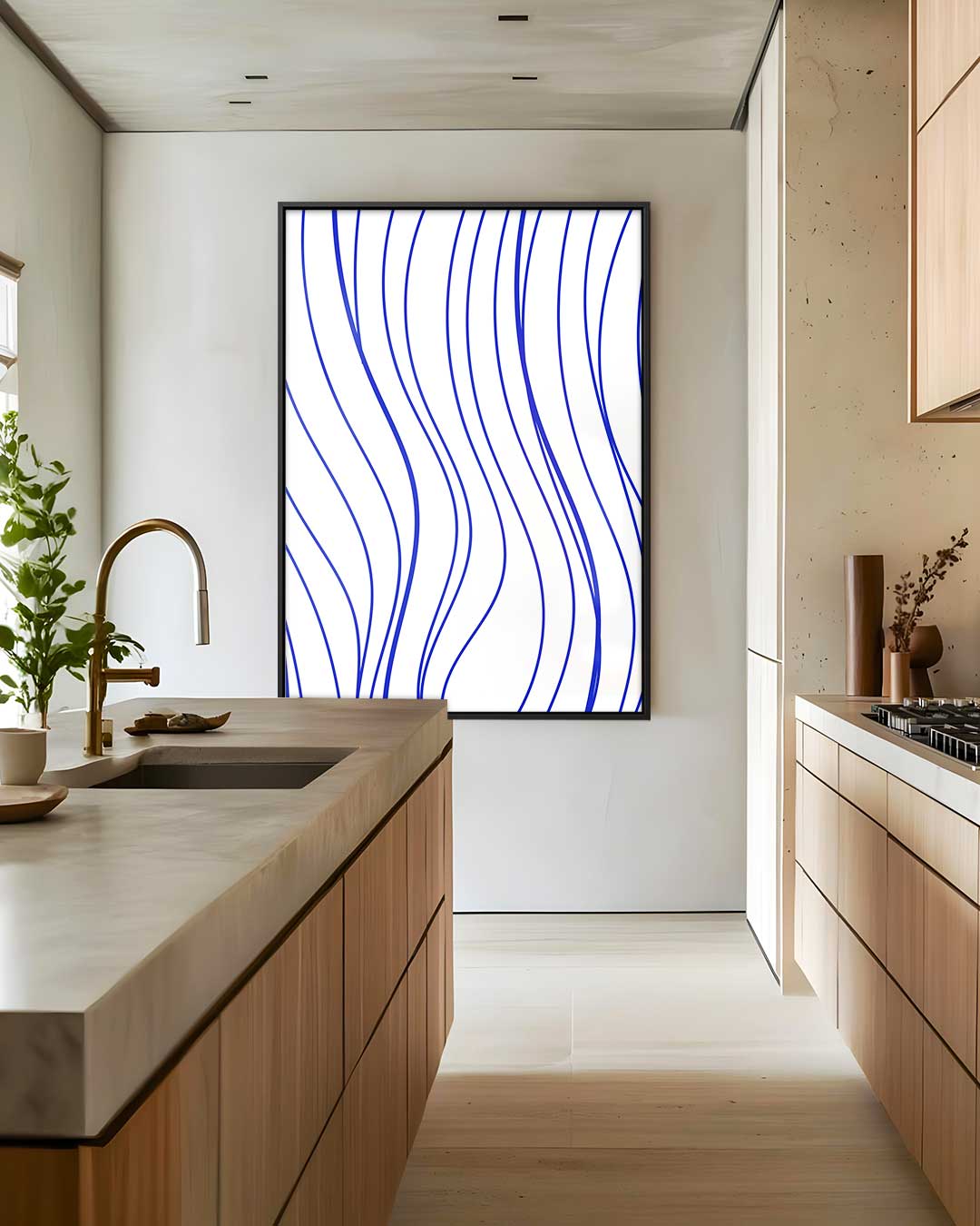 Golvende Blauwe Strepen Kunstwerk-canvas-dibond-plexiglas-wanddecoratie-WallArtistic