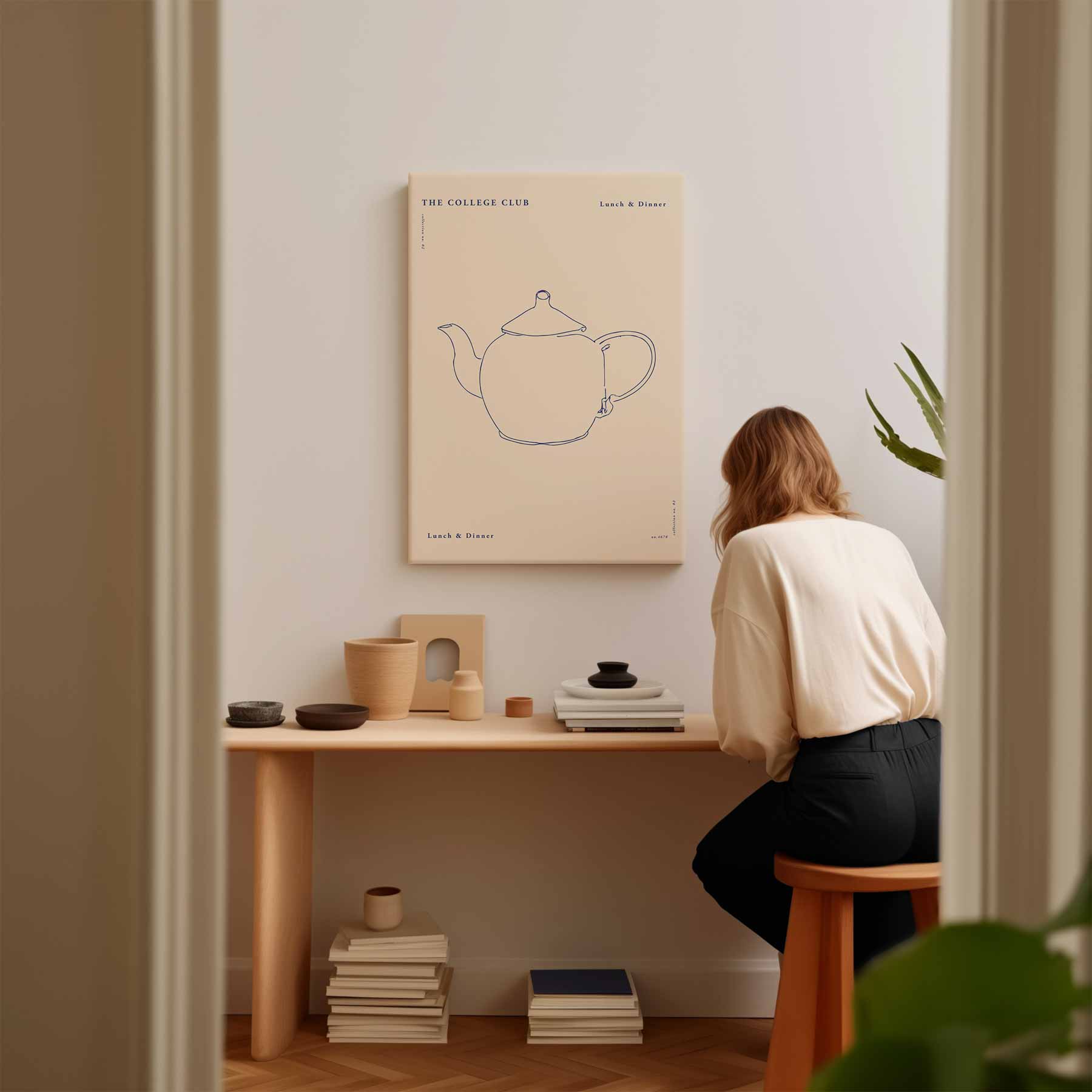 Rustieke Theepot Illustratie Kunstwerk-canvas-dibond-plexiglas-wanddecoratie-WallArtistic