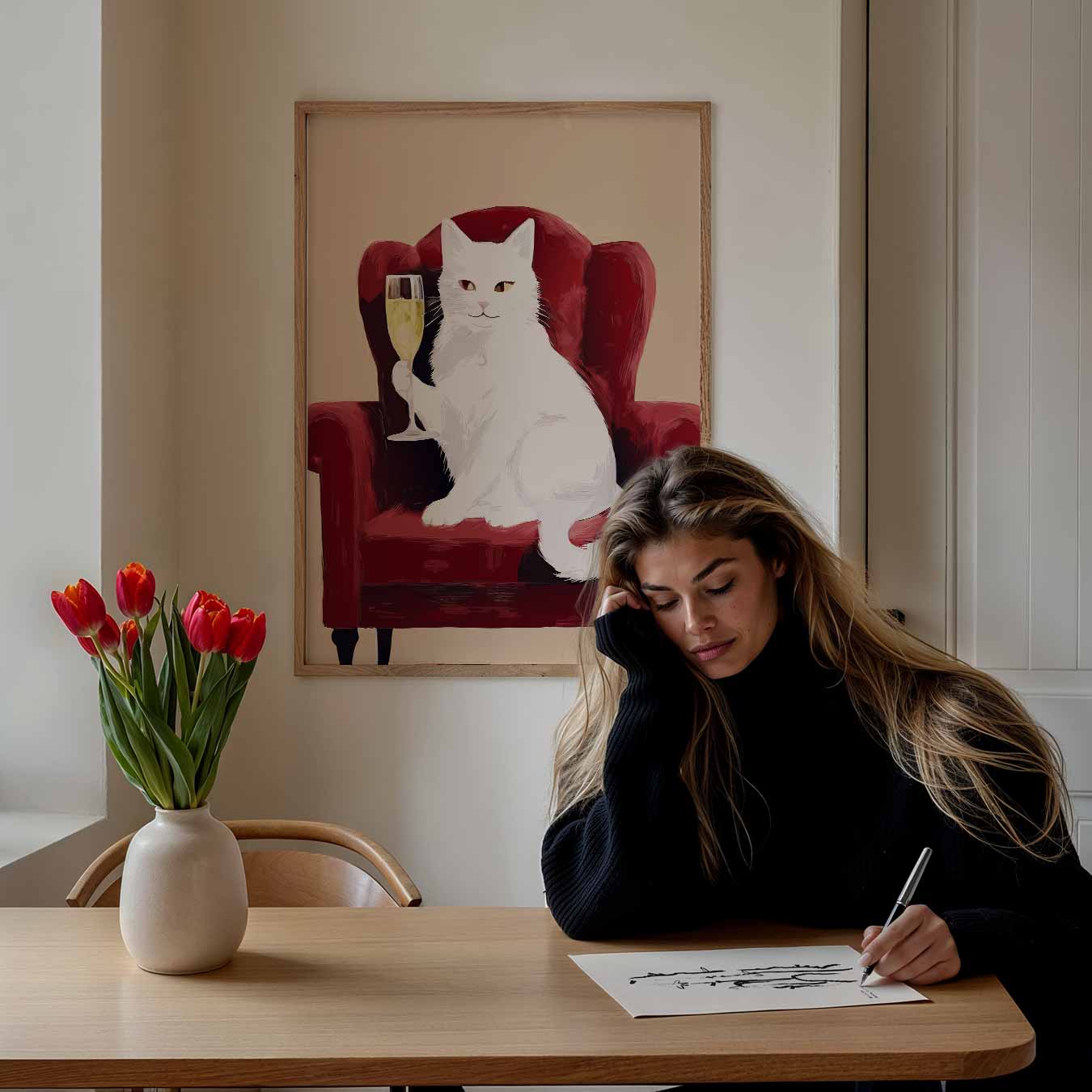 Stijlvolle Kat Met Champagnetoast Poster