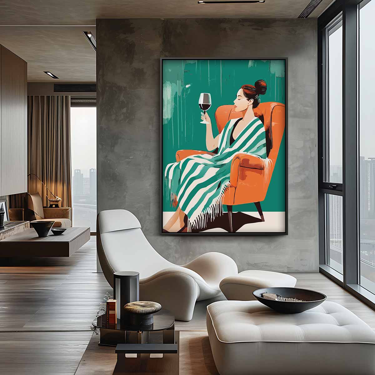 Ontspanning met Wijn Kunstwerk-canvas-dibond-plexiglas-wanddecoratie-WallArtistic