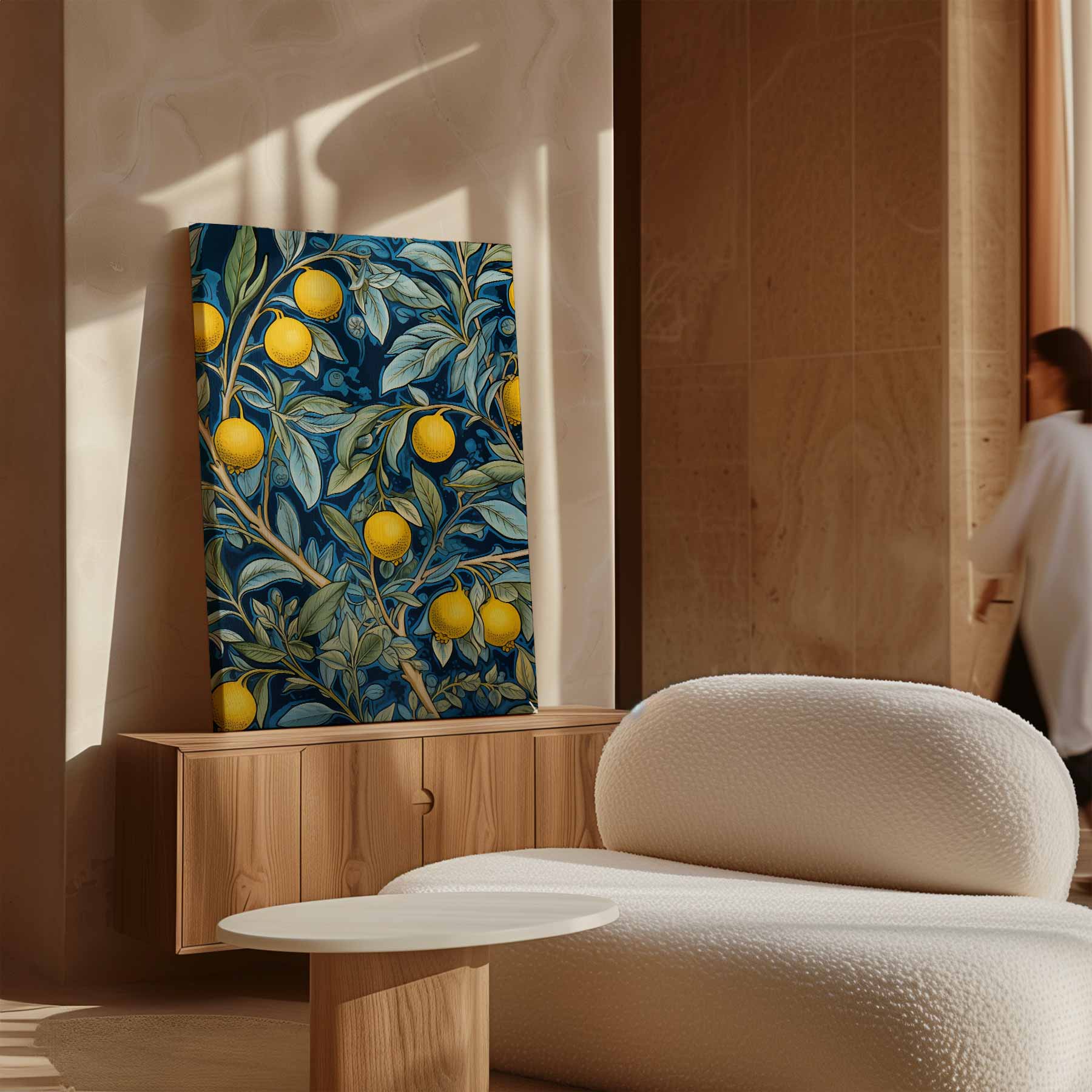 Zonnige Citroenen op Blauw Kunstwerk-canvas-dibond-plexiglas-wanddecoratie-WallArtistic