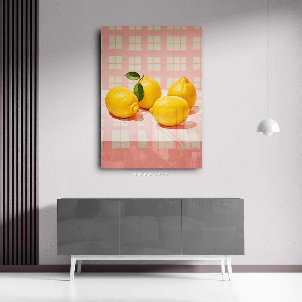 Sprankelende Citroenen op Roze Kunstwerk-canvas-dibond-plexiglas-wanddecoratie-WallArtistic